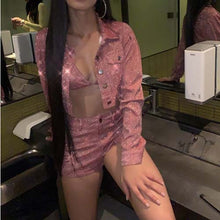 Load image into Gallery viewer, Pink Glitter Bra+Shorts+Jacket 3 Piece Set
