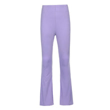 Load image into Gallery viewer, Purple Ribbed Flare Pants High Waist