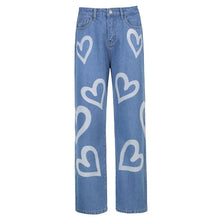 Load image into Gallery viewer, Heart Printed Baggy Jeans