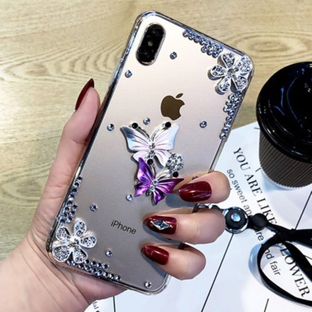 Butterfly Diamond Flower Rhinestone Case For IPhone